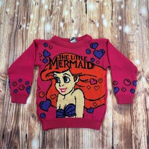 Vintage Disney Little Mermaid Girls Knit Cartoon Movie Sweater Size Small 4/5